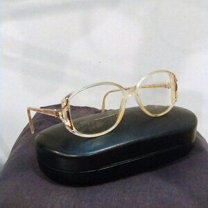 Vintage Letty Blue Eyeglasses Frames Champagne Gold Retro Frames